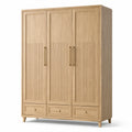 Armadio guardaroba effetto rovere naturale e oro, 150 × 55 × 200 cm, 3 ante e 3 cassetti con frontali scanalati
