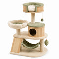 Tiragraffi multilivello per gatti 100 × 60 × 135 cm in sisal e tessuto beige e verde con cuccia e amaca