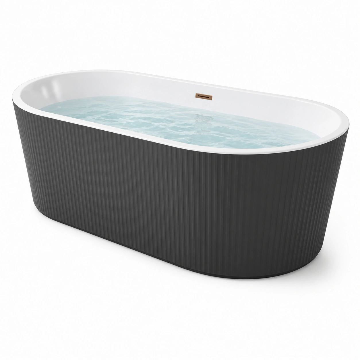 Vasca da bagno freestanding in acrilico nero e bianco con finitura scanalata, 170 × 80 × 58 cm
