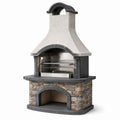 Barbecue da giardino in cemento e pietra con camino e griglie regolabili, 120 × 70 × 215 cm, grigio e beige
