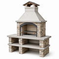Barbecue da giardino in calcestruzzo beige 160 × 65 × 220 cm con griglia, ripiani e comignolo