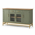 Credenza moderna verde oliva 160 × 40 × 90 cm con piano effetto legno, ante in vetro scanalato e base in metallo