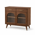 Credenza rétro in legno ingegnerizzato marrone e oro con vetro scanalato, 100 × 40 × 90 cm
