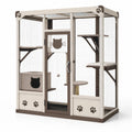 Recinto multilivello in legno e rete metallica, 120 × 90 × 180 cm, beige e marrone