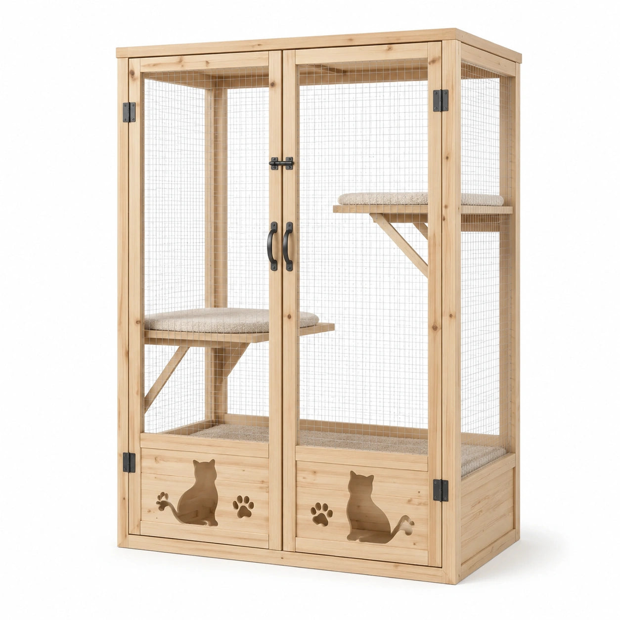 Recinto in legno naturale e rete metallica a due livelli, 120 × 60 × 160 cm