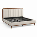 Letto matrimoniale imbottito beige e marrone per materasso 180 × 200 cm, dimensioni 215 × 195 × 120 cm