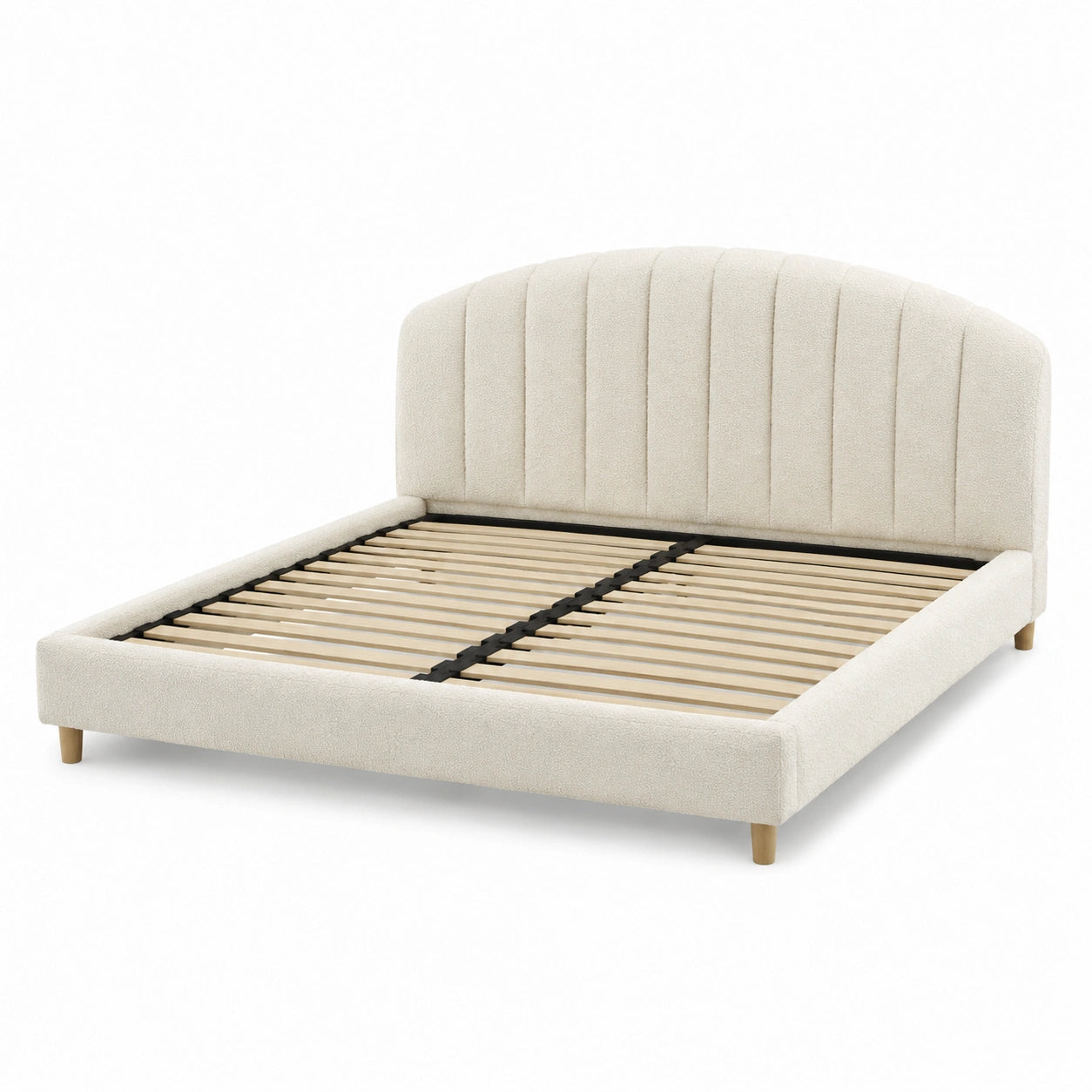 Letto matrimoniale 160 × 200 cm in bouclé avorio con testiera imbottita e rete a doghe