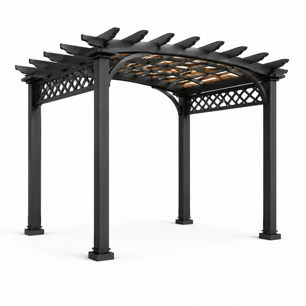 Pergola autoportante in legno nero e marrone, 300 × 300 × 250 cm, con copertura a griglia