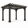 Pergola da giardino in legno marrone scuro con tetto a griglia, 366 × 305 × 274 cm