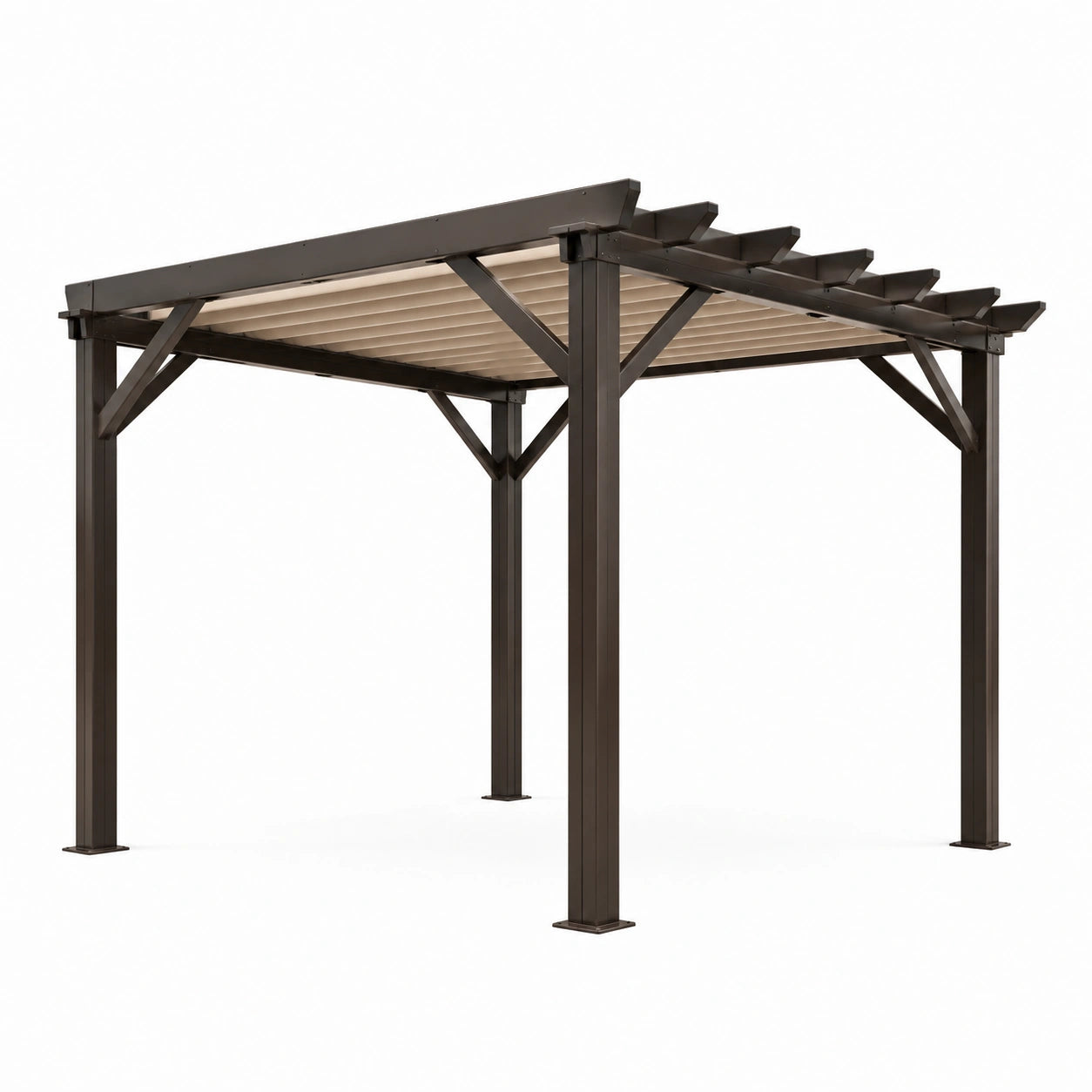 Pergola autoportante da esterno 300 × 300 × 250 cm in metallo marrone scuro con copertura beige