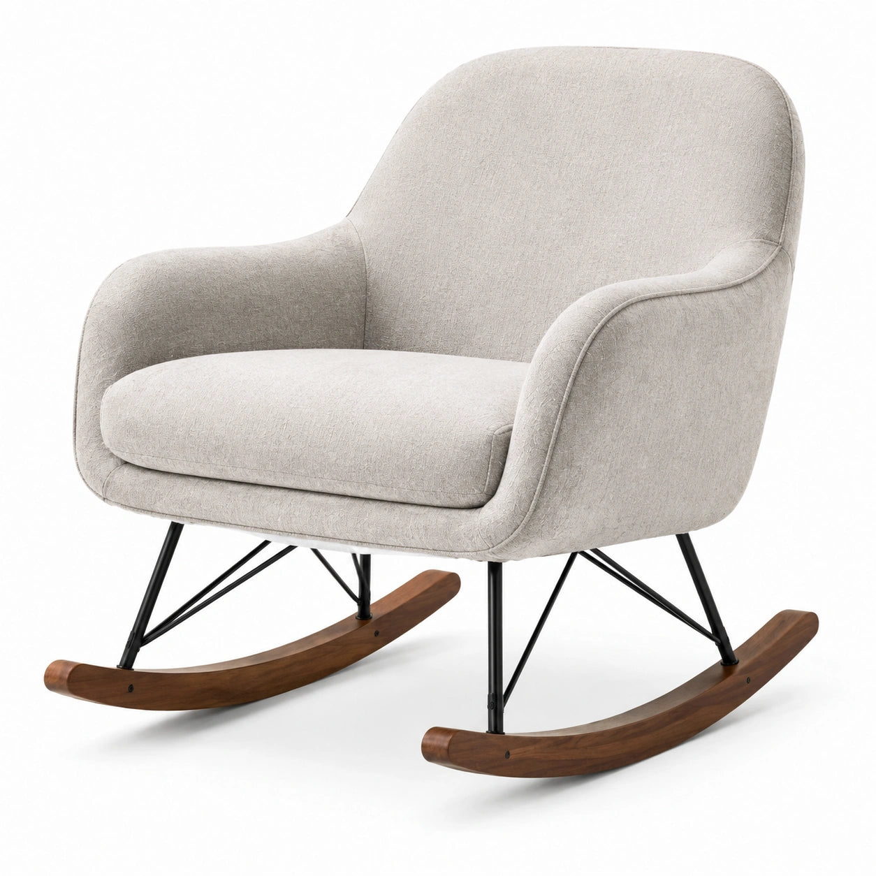 Poltrona a dondolo moderna 73 × 90 × 98 cm in tessuto beige con pattini marroni e struttura nera