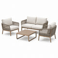Completo da giardino 4 pezzi beige, tortora e marrone chiaro con divano 150 x 75 x 80 cm, 2 poltrone 72 x 75 x 80 cm e tavolino 85 x 55 x 38 cm