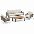 Set da giardino moderno 4 pezzi beige, nero, marrone e grigio tortora con divano 190 × 75 × 78 cm, 2 poltrone 70 × 75 × 78 cm e tavolino 110 × 60 × 40 cm