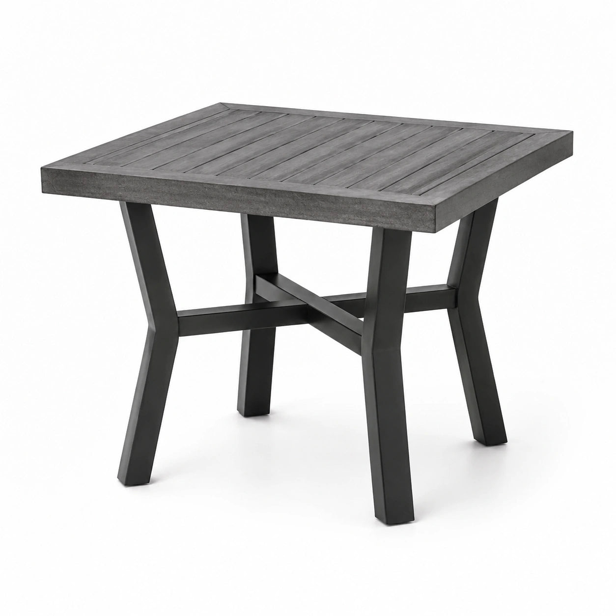 Tavolo da giardino quadrato grigio e nero 90 × 90 × 75 cm con piano a doghe e struttura in metallo